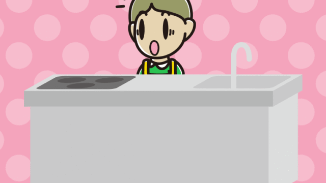 キッチンで驚く小学生男子のイラスト【色、背景あり】PNG