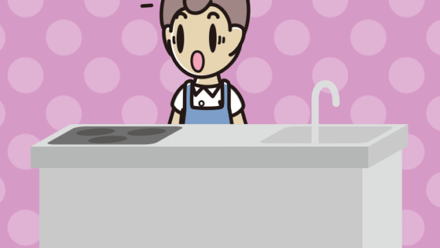 キッチンで驚く男子中学生のイラスト【色、背景あり】PNG