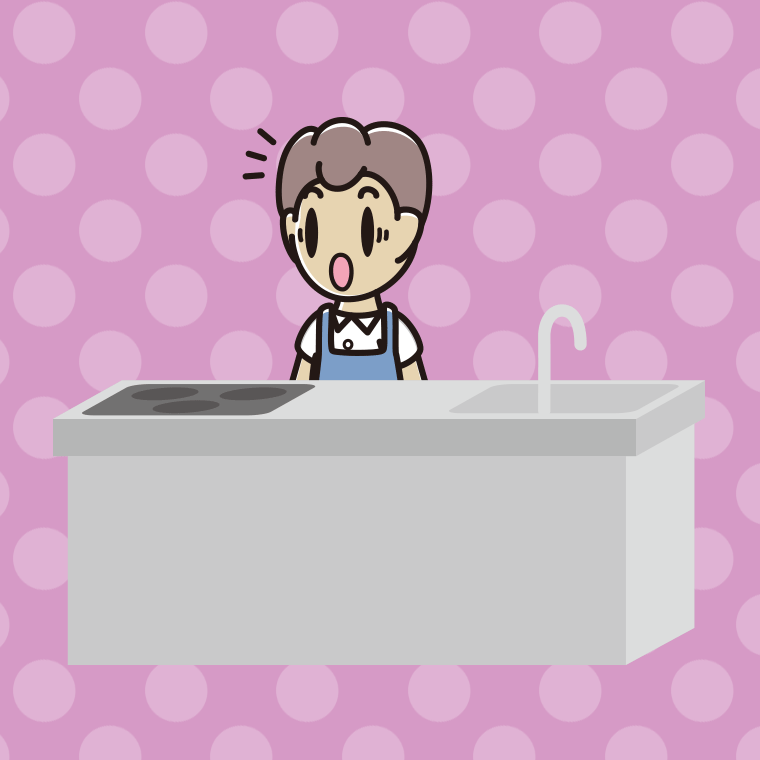 キッチンで驚く男子中学生のイラスト【色、背景あり】PNG