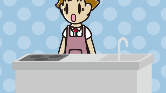 キッチンで驚く男子高校生のイラスト【色、背景あり】PNG