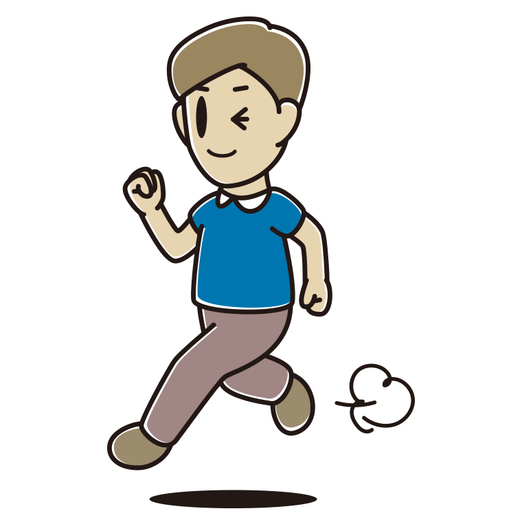 走りながらウインクする男性のイラスト【色あり、背景なし】透過PNG