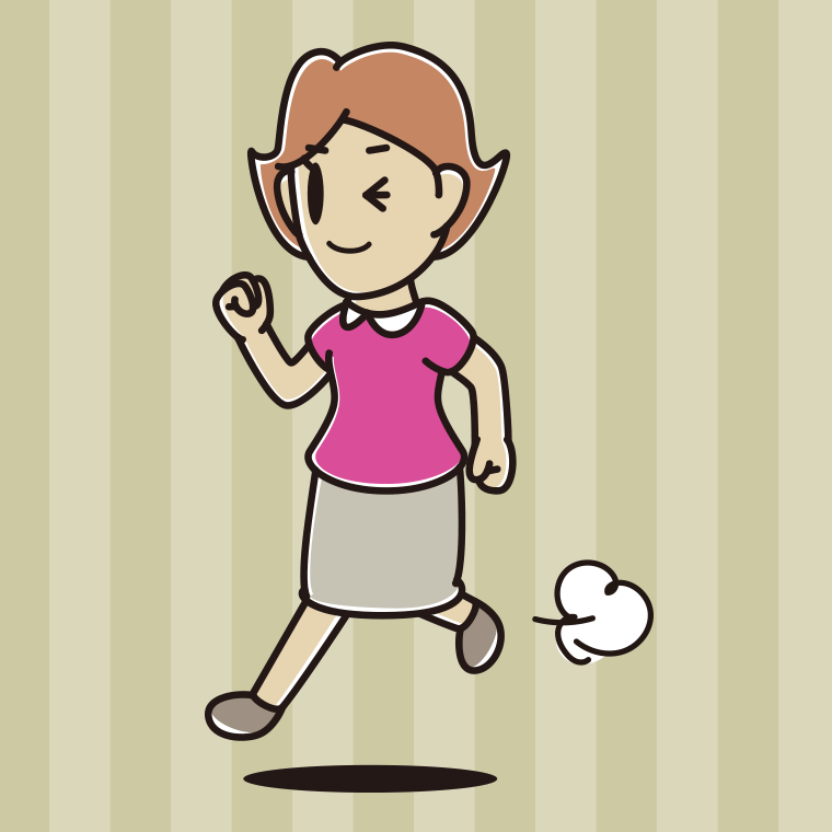 走りながらウインクする女性のイラスト【色、背景あり】PNG