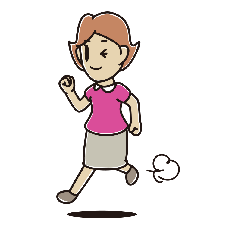 走りながらウインクする女性のイラスト【色あり、背景なし】透過PNG
