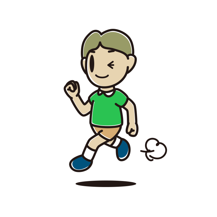 走りながらウインクする小学生男子のイラスト【色あり、背景なし】透過PNG