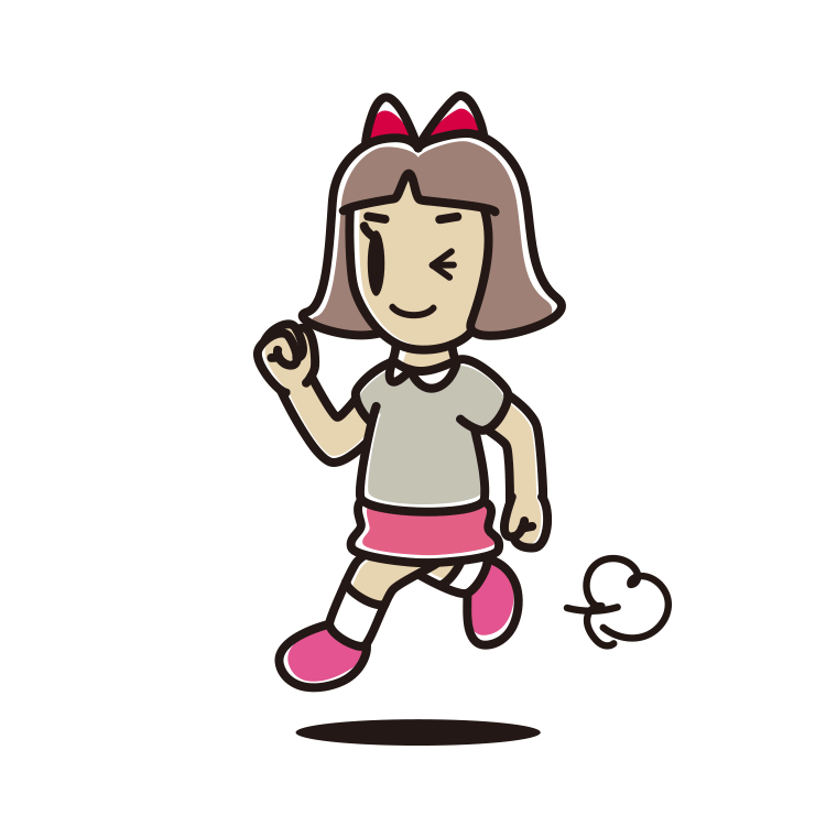 走りながらウインクする小学生女子のイラスト【色あり、背景なし】透過PNG