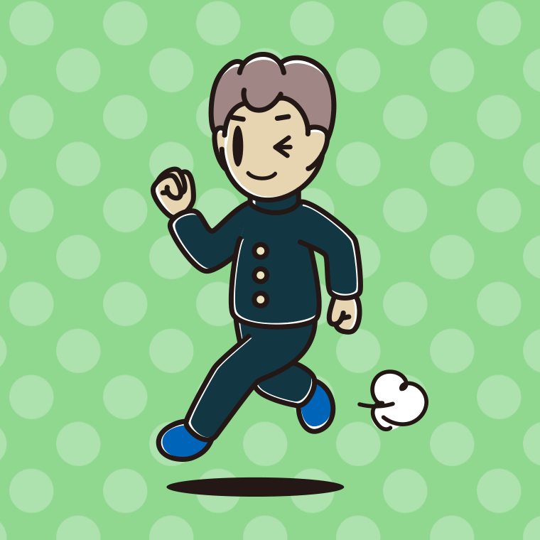 走りながらウインクする男子中学生のイラスト【色、背景あり】PNG