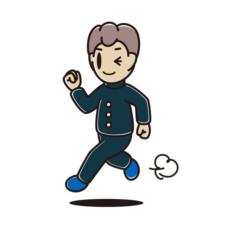 走りながらウインクする男子中学生のイラスト【色あり、背景なし】透過PNG