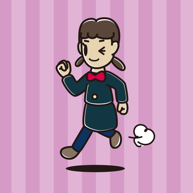 走りながらウインクする女子中学生のイラスト【色、背景あり】PNG