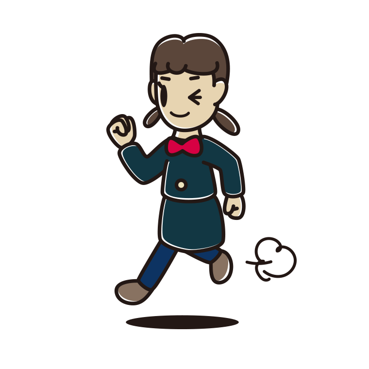 走りながらウインクする女子中学生のイラスト【色あり、背景なし】透過PNG