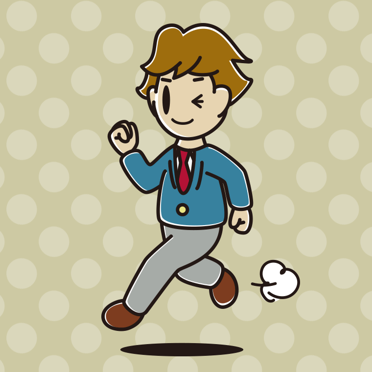 走りながらウインクする男子高校生のイラスト【色、背景あり】PNG