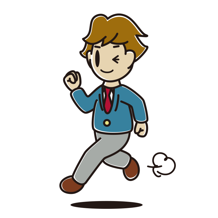 走りながらウインクする男子高校生のイラスト【色あり、背景なし】透過PNG