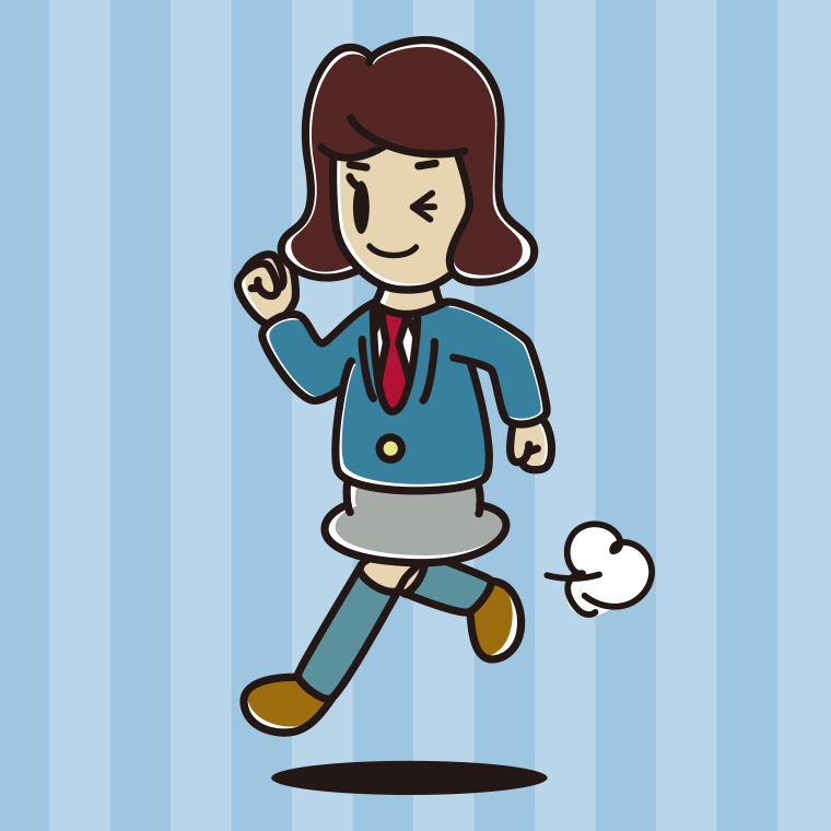 走りながらウインクする女子高校生のイラスト【色、背景あり】PNG