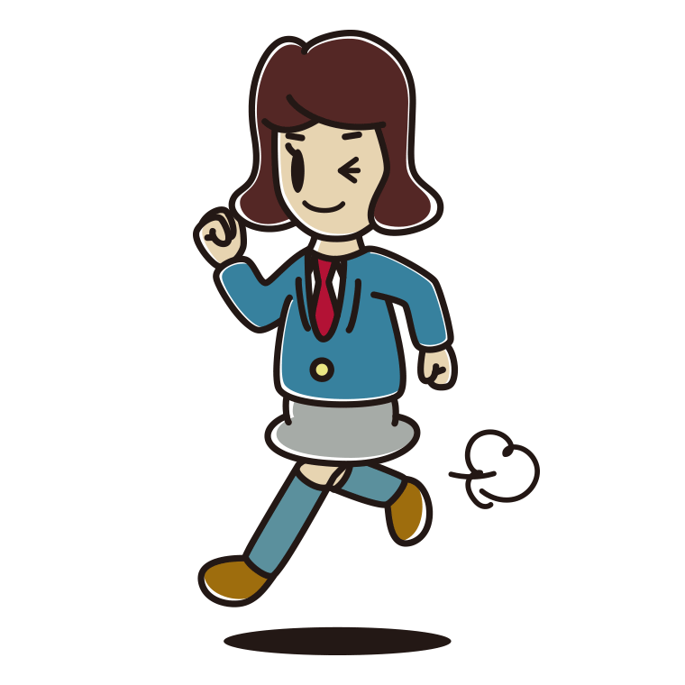 走りながらウインクする女子高校生のイラスト【色あり、背景なし】透過PNG