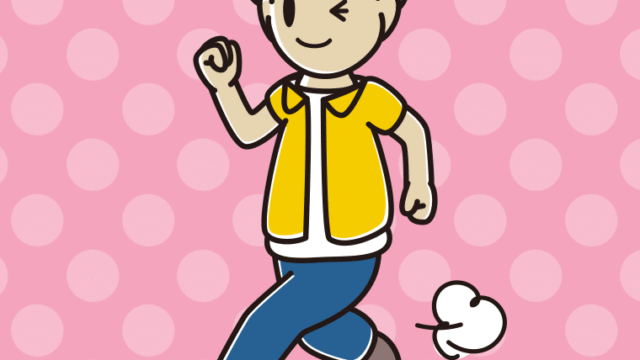 走りながらウインクする男子大学生のイラスト【色、背景あり】PNG