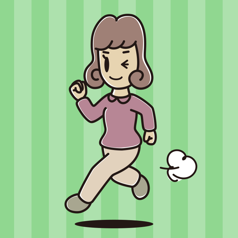 走りながらウインクする女子大学生のイラスト【色、背景あり】PNG