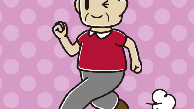 走りながらウインクするおじさんのイラスト【色、背景あり】PNG