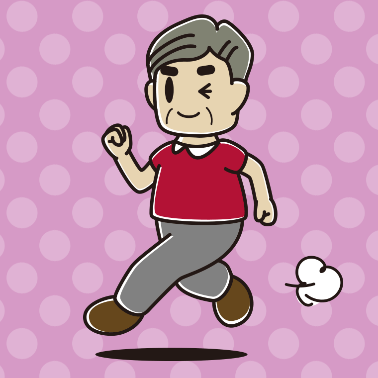 走りながらウインクするおじさんのイラスト【色、背景あり】PNG