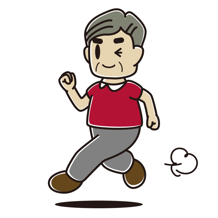 走りながらウインクするおじさんのイラスト【色あり、背景なし】透過PNG