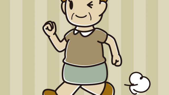 走りながらウインクするおばさんのイラスト【色、背景あり】PNG