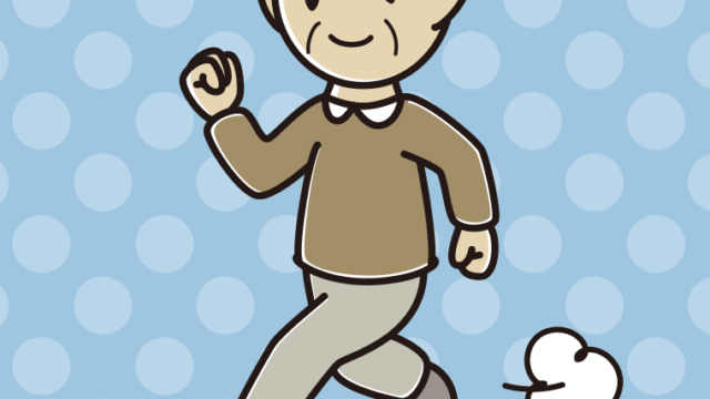 走りながらウインクするおじいさんのイラスト【色、背景あり】PNG