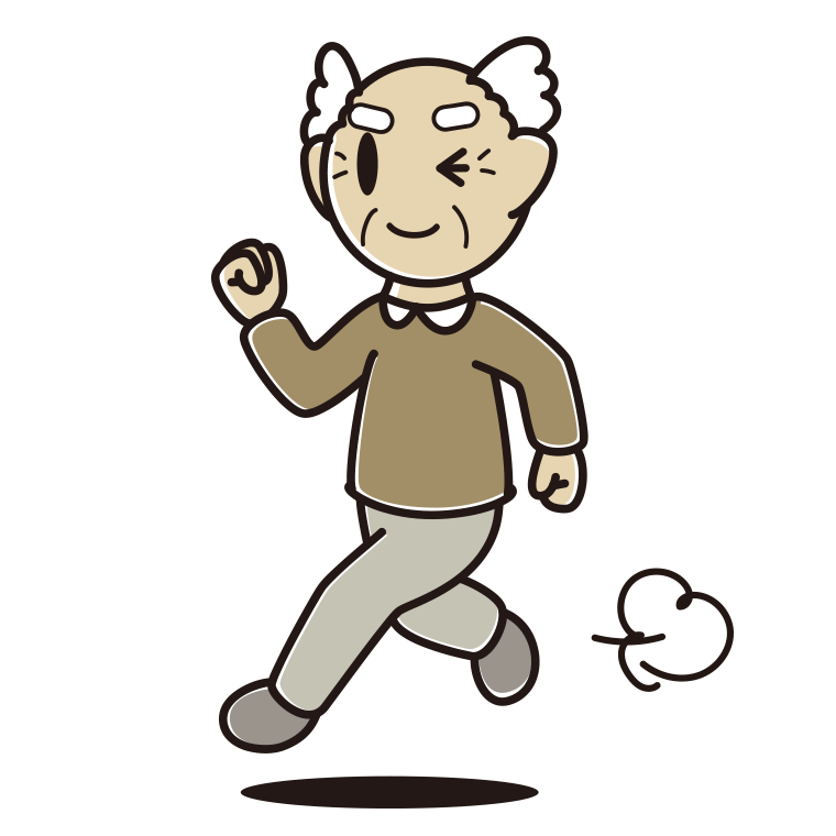 走りながらウインクするおじいさんのイラスト【色あり、背景なし】透過PNG