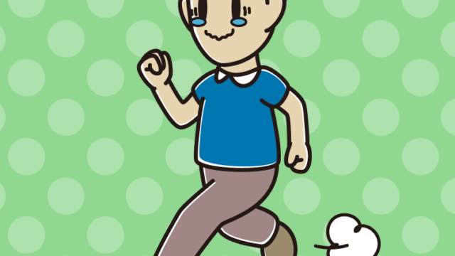 ジーンとしながら走る男性のイラスト【色、背景あり】PNG