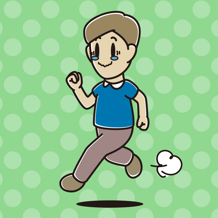 ジーンとしながら走る男性のイラスト【色、背景あり】PNG