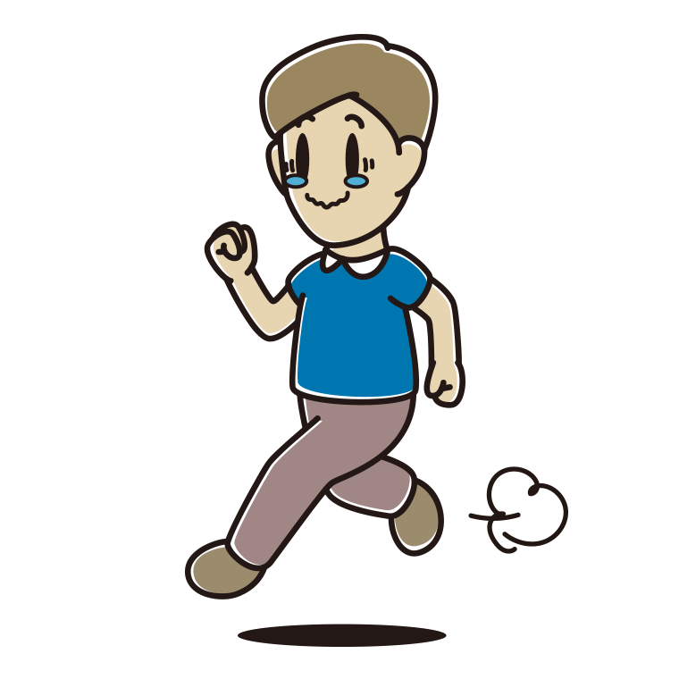 ジーンとしながら走る男性のイラスト【色あり、背景なし】透過PNG