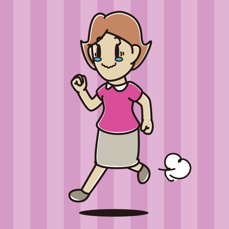 ジーンとしながら走る女性のイラスト【色、背景あり】PNG