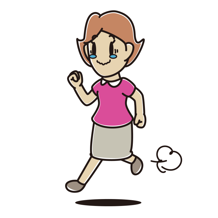ジーンとしながら走る女性のイラスト【色あり、背景なし】透過PNG