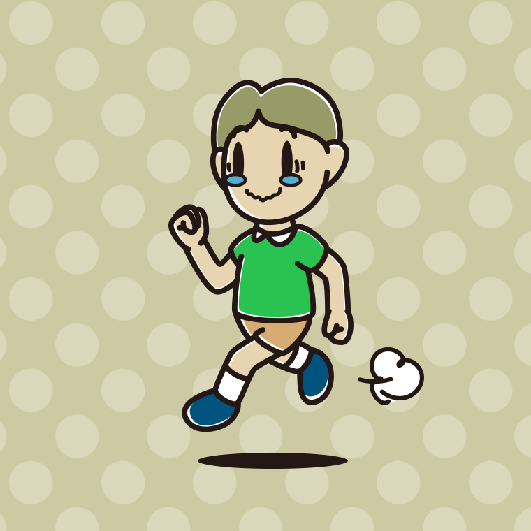 ジーンとしながら走る小学生男子のイラスト【色、背景あり】PNG