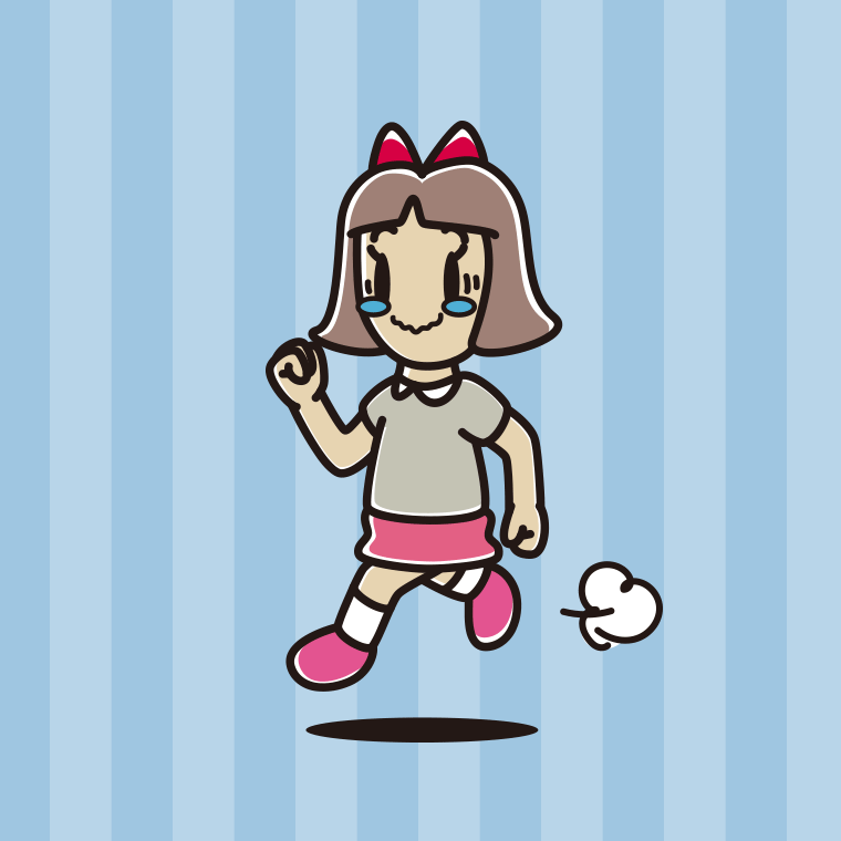 ジーンとしながら走る小学生女子のイラスト【色、背景あり】PNG