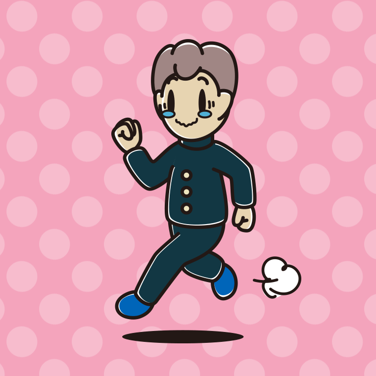 ジーンとしながら走る男子中学生のイラスト【色、背景あり】PNG
