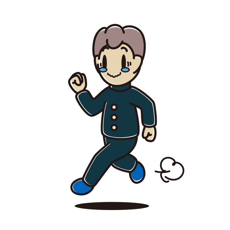 ジーンとしながら走る男子中学生のイラスト【色あり、背景なし】透過PNG