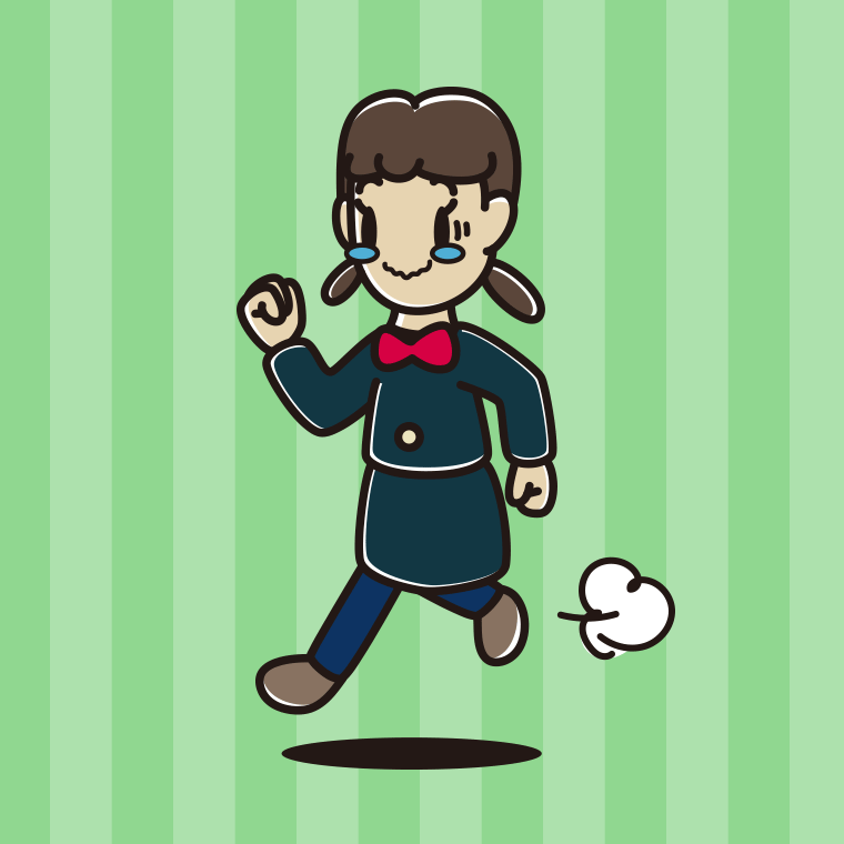 ジーンとしながら走る女子中学生のイラスト【色、背景あり】PNG