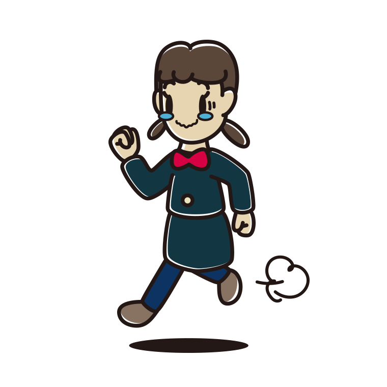 ジーンとしながら走る女子中学生のイラスト【色あり、背景なし】透過PNG