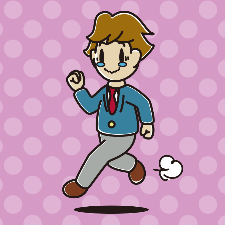 ジーンとしながら走る男子高校生のイラスト【色、背景あり】PNG