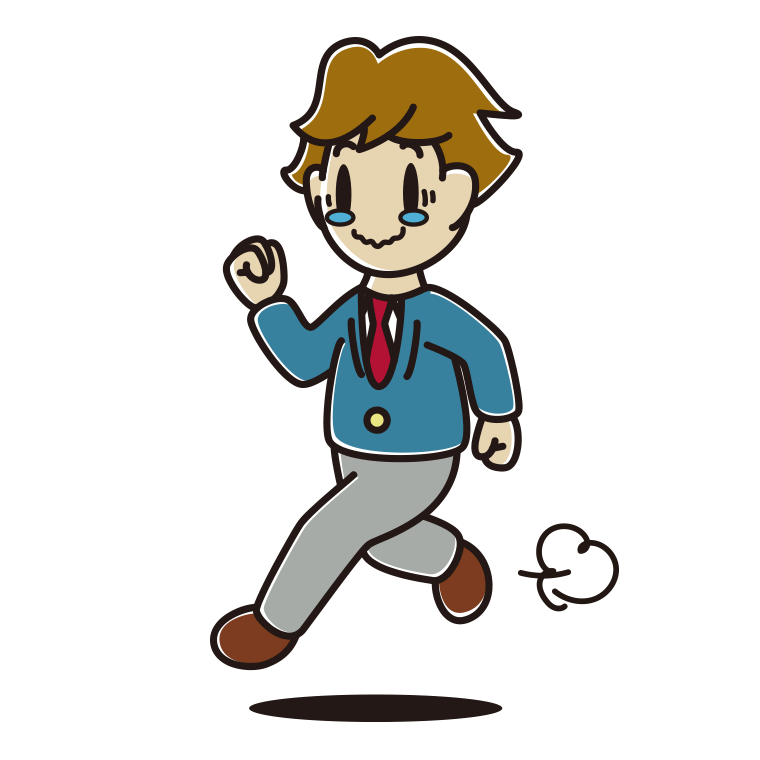ジーンとしながら走る男子高校生のイラスト【色あり、背景なし】透過PNG