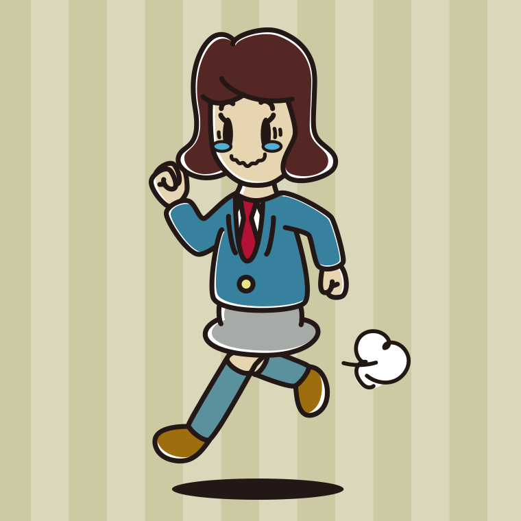 ジーンとしながら走る女子高校生のイラスト【色、背景あり】PNG