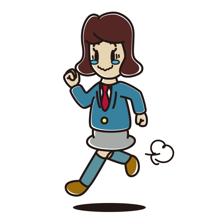 ジーンとしながら走る女子高校生のイラスト【色あり、背景なし】透過PNG
