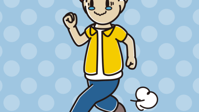 ジーンとしながら走る男子大学生のイラスト【色、背景あり】PNG