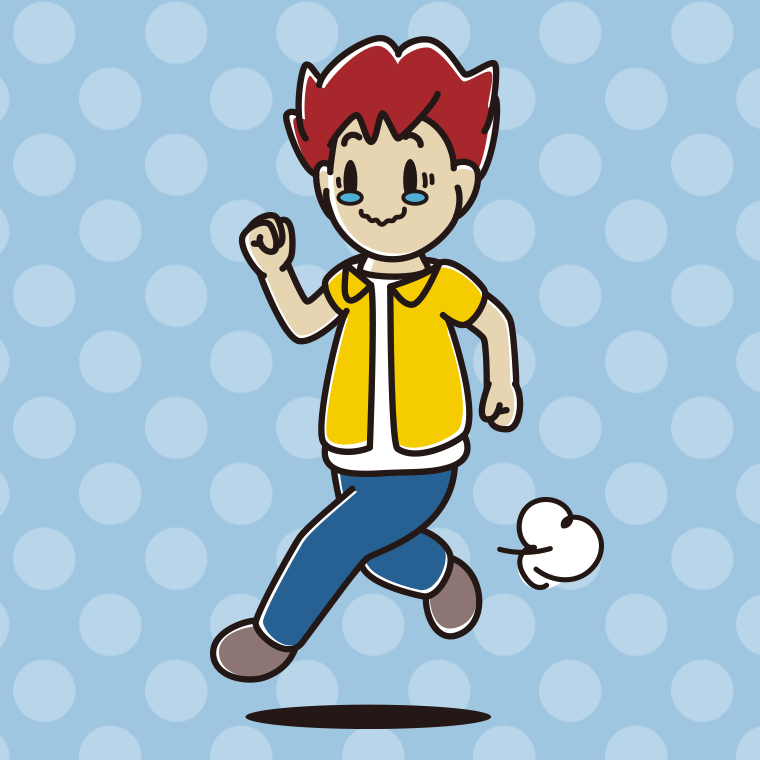 ジーンとしながら走る男子大学生のイラスト【色、背景あり】PNG