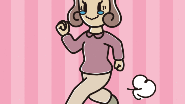 ジーンとしながら走る女子大学生のイラスト【色、背景あり】PNG