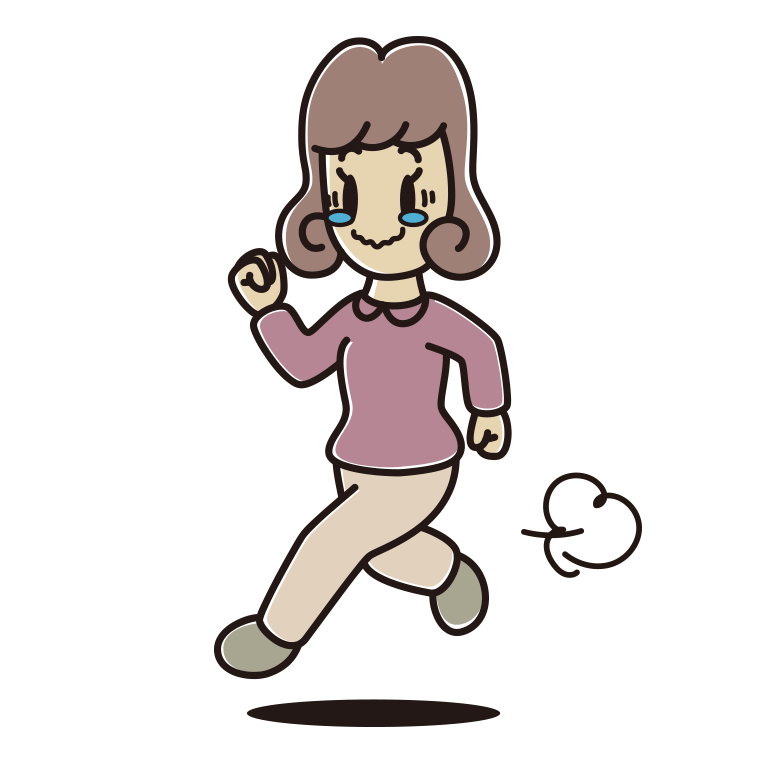 ジーンとしながら走る女子大学生のイラスト【色あり、背景なし】透過PNG