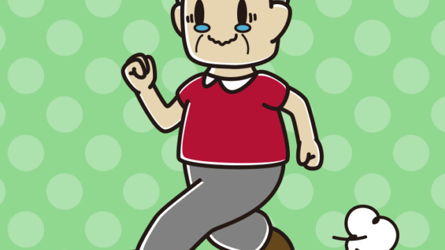 ジーンとしながら走るおじさんのイラスト【色、背景あり】PNG