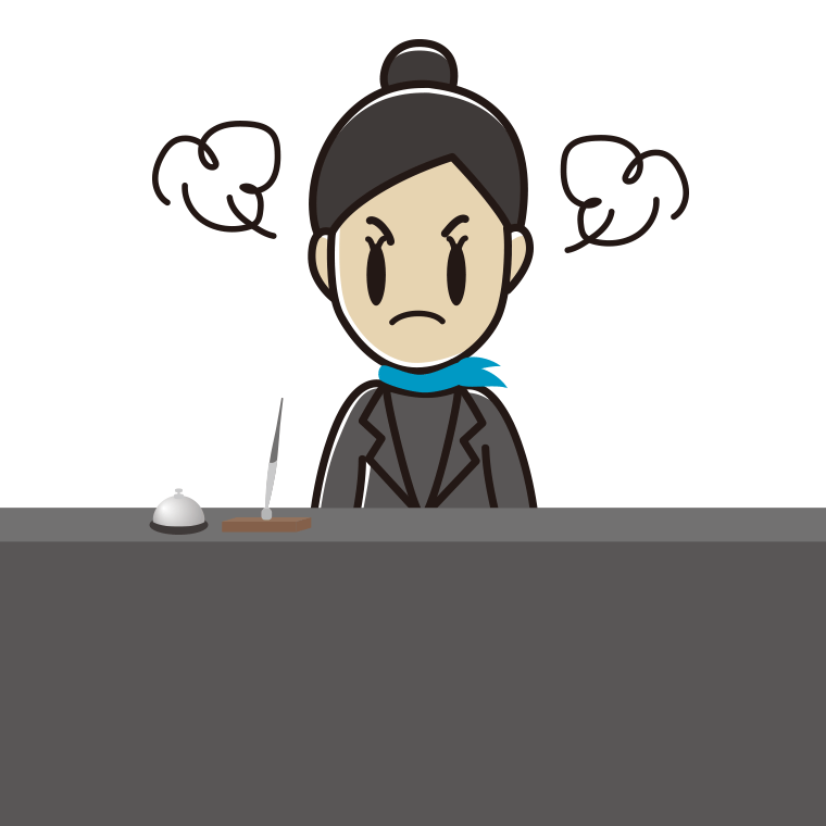 怒る女性コンシェルジュのイラスト【色あり、背景なし】透過PNG