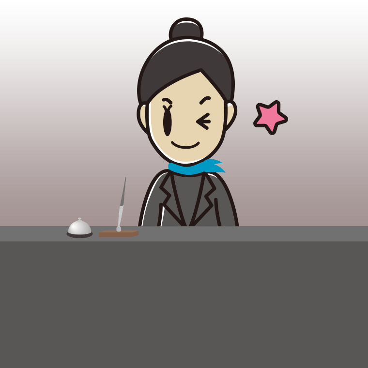 ウインクする女性コンシェルジュのイラスト【色、背景あり】PNG