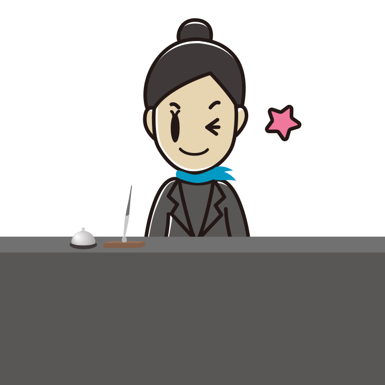 ウインクする女性コンシェルジュのイラスト【色あり、背景なし】透過PNG