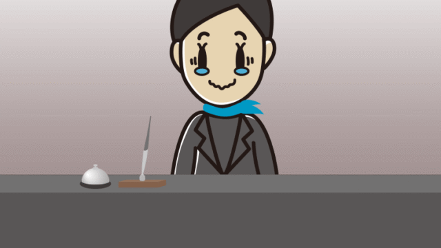 ジーンとする女性コンシェルジュのイラスト【色、背景あり】PNG