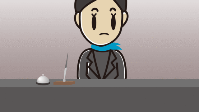 何かに気付く女性コンシェルジュのイラスト【色、背景あり】PNG